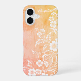 Fijne perzik en witte bloemen iPhone 16 hoesje