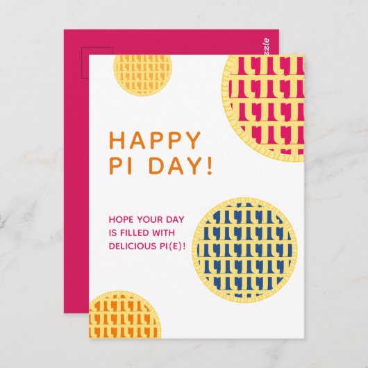 "Fijne Pi Dag!" Delicious Pi(e) | Roze advertentie Briefkaart (Voorkant / Achterkant)