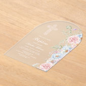 Fijne pioenrozen boogdoop acryl uitnodigingen (Laagn)