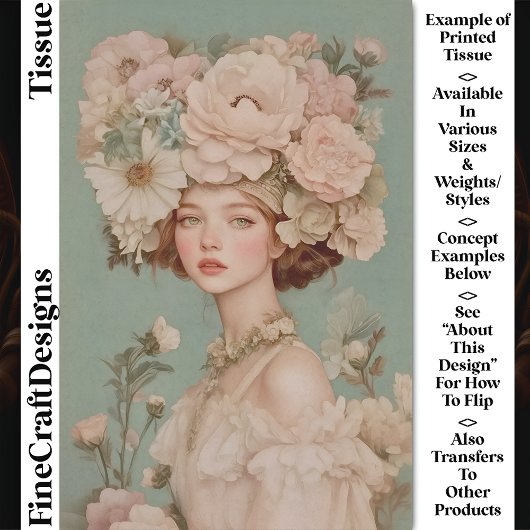 Fijne Portret Vrouw Bloemen Hoofd CP2 Decoupage Tissuepapier