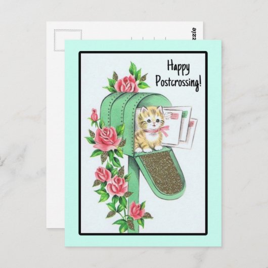 Fijne Postcrossing! kitten in brievenbus Briefkaart (Voorkant / Achterkant)