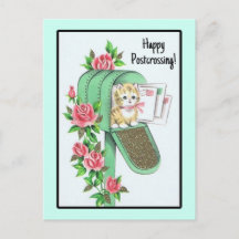 Fijne Postcrossing!  kitten in brievenbus