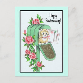 Fijne Postcrossing!  kitten in brievenbus Briefkaart