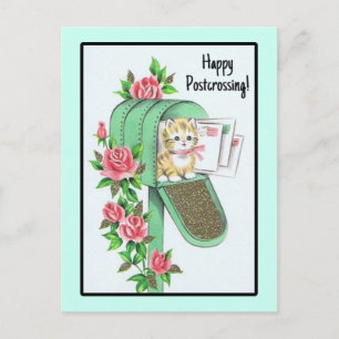 Fijne Postcrossing!  kitten in brievenbus Briefkaart