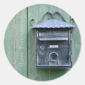 Fijne Postcrossing! Postvak. Ronde Sticker (Voorkant)