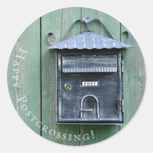 Fijne Postcrossing! Postvak. Ronde Sticker