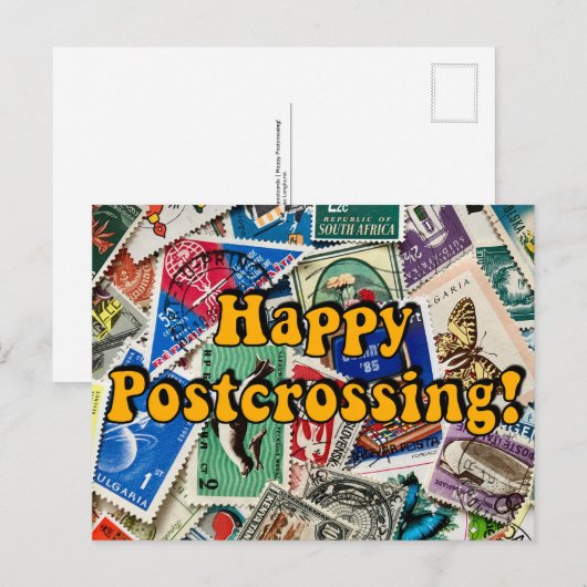 Fijne Postcrossing!  postzegelcollage Briefkaart (Voorkant / Achterkant)