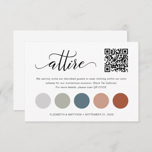 Fijne QR-code Huwelijkskleurenschema Kledingkaart Informatiekaartje (Voorkant / Achterkant)