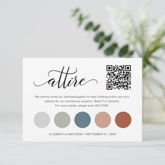 Fijne QR-code Huwelijkskleurenschema Kledingkaart Informatiekaartje (Staand voorkant)