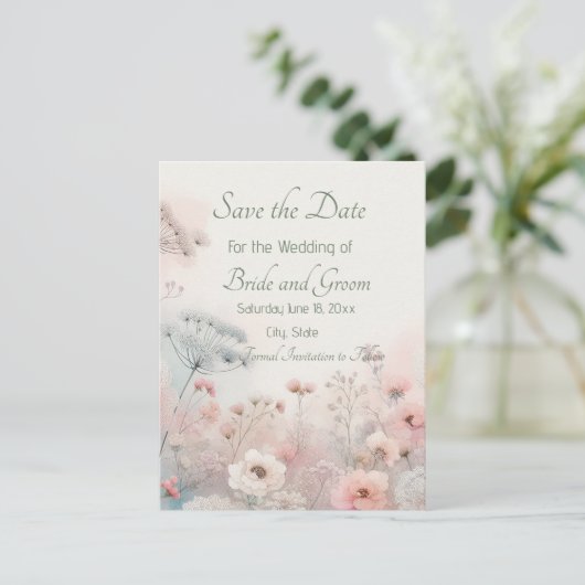 Fijne Queen Anne's Lace Save the Date Postkaart (Staand voorkant)