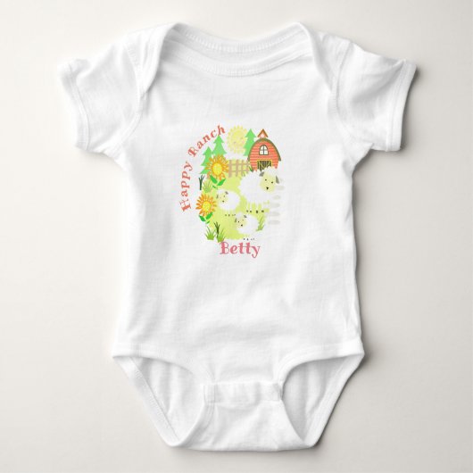 Fijne Ranch Sheep. Gepersonaliseerd. Baby Bodysuit (Voorkant)