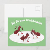 Fijne rode mieren schaatsen cartoon briefkaart (Voorkant / Achterkant)