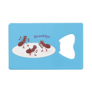 Fijne rode mieren schaatsen cartoon creditkaart flessenopener