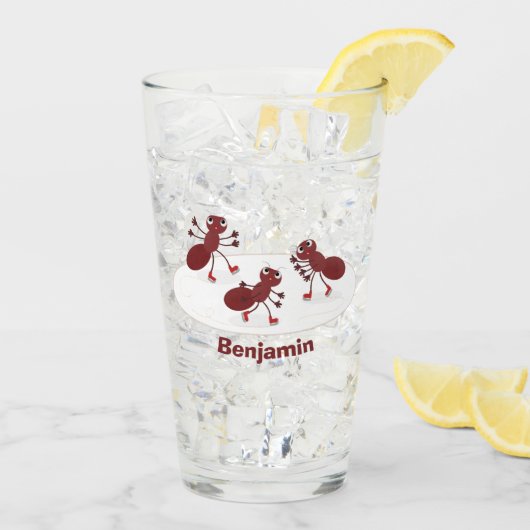 Fijne rode mieren schaatsen cartoon glas (Achterkant ijs)