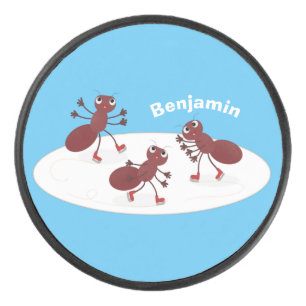 Fijne rode mieren schaatsen cartoon hockey puck