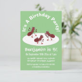 Fijne rode mieren schaatsen cartoon kaart (Staand voorkant)