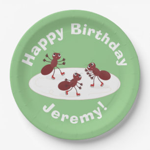 Fijne rode mieren schaatsen cartoon papieren bordje