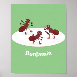 Fijne rode mieren schaatsen cartoon poster