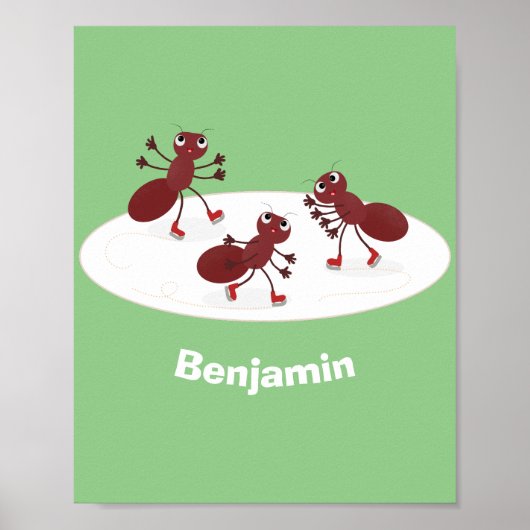 Fijne rode mieren schaatsen cartoon poster (Voorkant)