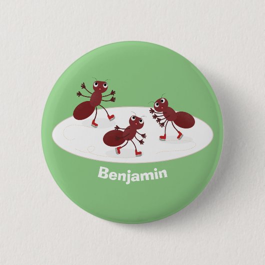 Fijne rode mieren schaatsen cartoon ronde button 5,7 cm (Voorkant)