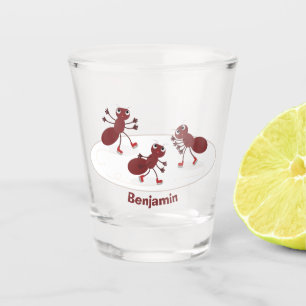 Fijne rode mieren schaatsen cartoon shot glas