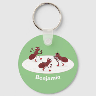 Fijne rode mieren schaatsen cartoon sleutelhanger