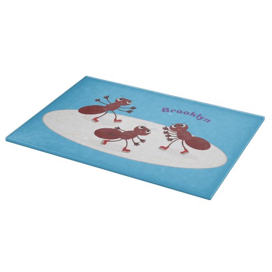 Fijne rode mieren schaatsen cartoon snijplank (Hoek)