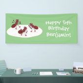 Fijne rode mieren schaatsen cartoon spandoek (Beurs)