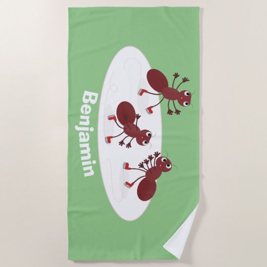 Fijne rode mieren schaatsen cartoon strandlaken (Voorkant)