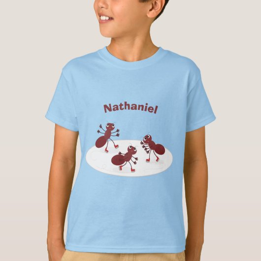 Fijne rode mieren schaatsen cartoon t-shirt (Voorkant)
