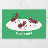 Fijne rode mieren schaatsen cartoon voedselcontainer etiket (Enkel label)