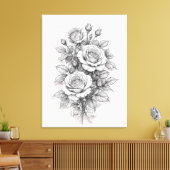 Fijne Romantische Roos Boeket Schets Canvas Afdruk (Insitu (Woonkamer))