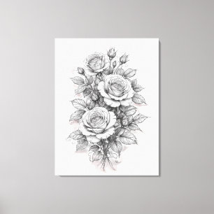 Fijne Romantische Roos Boeket Schets Canvas Afdruk