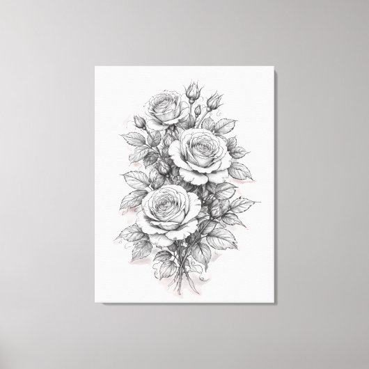 Fijne Romantische Roos Boeket Schets Canvas Afdruk (Voorkant)