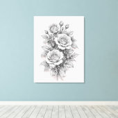 Fijne Romantische Roos Boeket Schets Canvas Afdruk (Insitu (Houten vloer))
