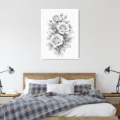 Fijne Romantische Roos Boeket Schets Canvas Afdruk (Insitu (Slaapkamer))