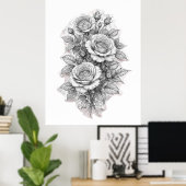 Fijne Romantische Roos Boeket Schets Poster (Thuiskantoor)