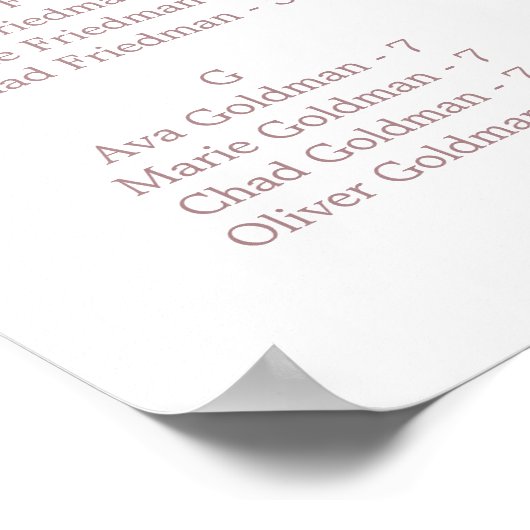 Fijne Roos Gold Alfabetical Seating Chart Poster (Hoek)