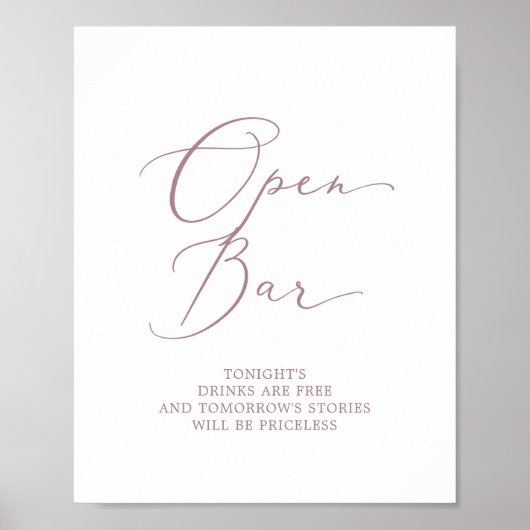 Fijne Roos Gold Calligraphy Open Bar Sign Poster (Voorkant)