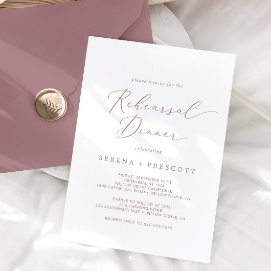 Fijne Roos Gold Calligraphy Rehearsal Dinner Kaart