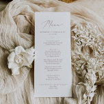 Fijne Roos Gold Calligraphy Weddenrenmenu Menu<br><div class="desc">Deze delicate roos goudkalligrafie-trouwdiner is perfect voor een moderne bruiloft. Het romantische minimalistische design is voorzien van een mooie en elegante, stoffige roos met een lichtroze roze typografie op een witte achtergrond met een schone en eenvoudige look. Dit menu kan voor een trouwreceptie, een repetitief diner, of om het even...</div>