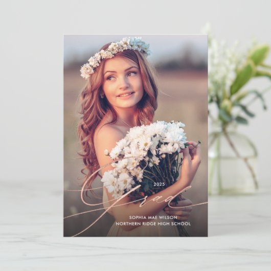 Fijne Roos Gold Script 1-fotograaf Kaart (Staand voorkant)