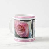 Fijne Roos met roze en grijze rand Koffiemok (Voorkant links)
