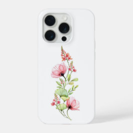 Fijne Roze Aquarel Wilde Bloemen Botanisch Patroon iPhone 15 Pro Case