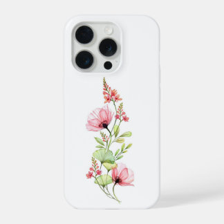 Fijne Roze Aquarel Wilde Bloemen Botanisch Patroon iPhone 15 Pro Case