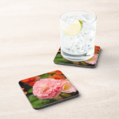 Fijne roze bloem na de regen bier onderzetter (Rechterzijde)