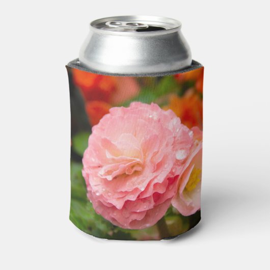 Fijne roze bloem na de regen blikjeskoeler (Blikje Achterkant)