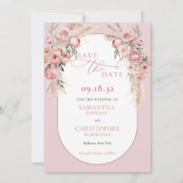 Fijne roze bloemen boho arch pampas eucalyptus save the date