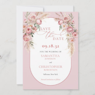 Fijne roze bloemen boho arch pampas eucalyptus save the date