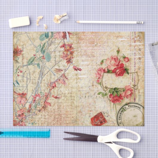 Fijne roze bloemen en Rozen Tissuepapier (Craft)